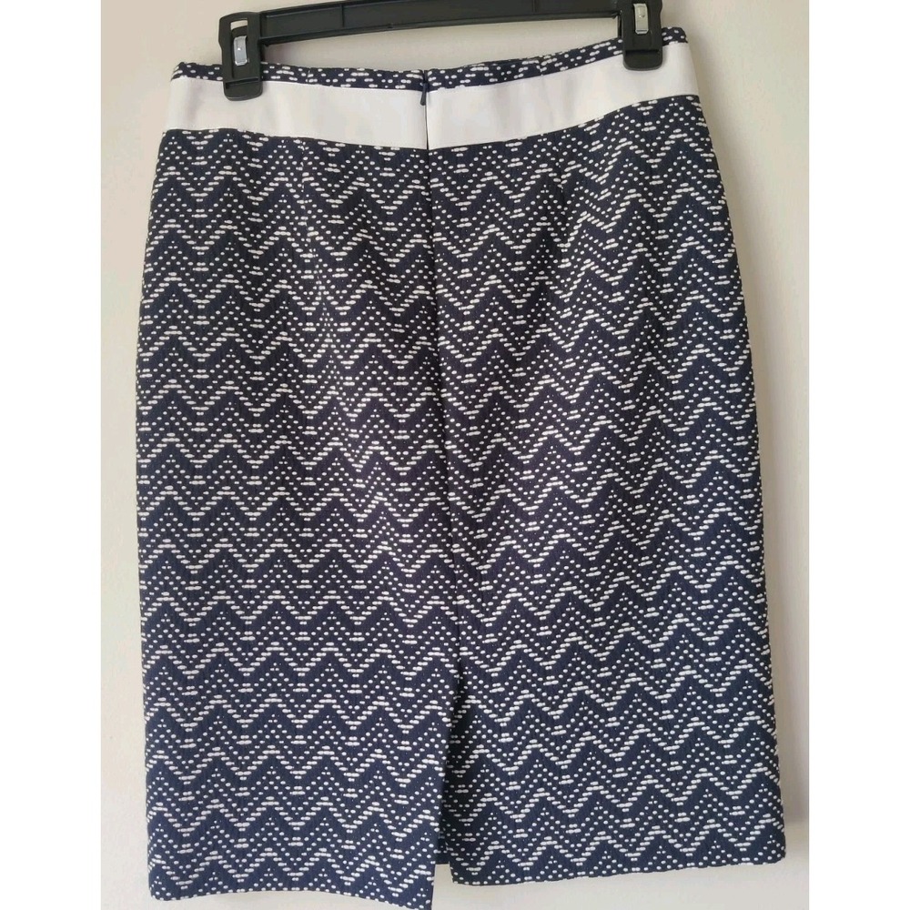 Brooks Brothers Pencil Skirt Navy Blue White Cotton‎ Blend Knee Length Size 2 - Picture 2 of 5